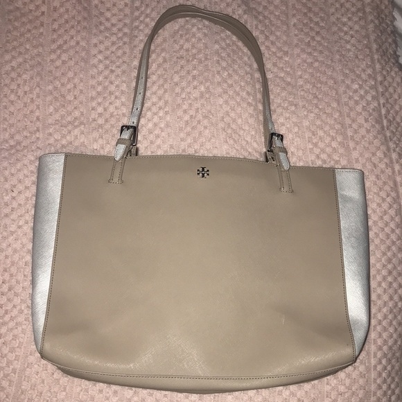 Tory Burch Large Tote Bag - Color: Gray & Silver; ‘Heron York Buckle Tote’ - Picture 1 of 11